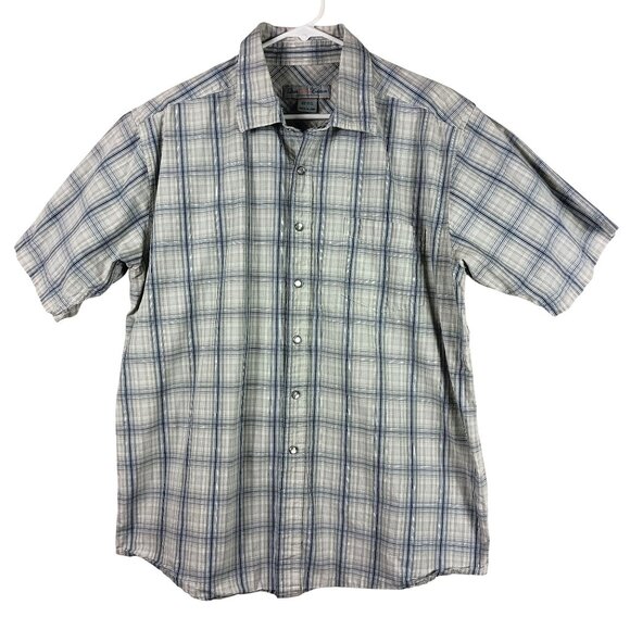 Vintage Quiksilver Edition Mens Gray Plaid Short Sleeve Shirt Size L Pearl Snap - Picture 1 of 7